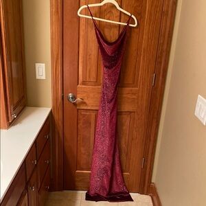 Elegant Red Velvet Sparkly Evening Gown